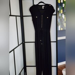 Elegant Black Jumpsuit With Gold Buttons, Sz L